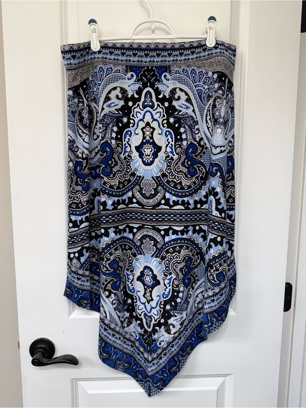 INC Blue and black Paisley Midi Skirt Handkerchief hem, size XL